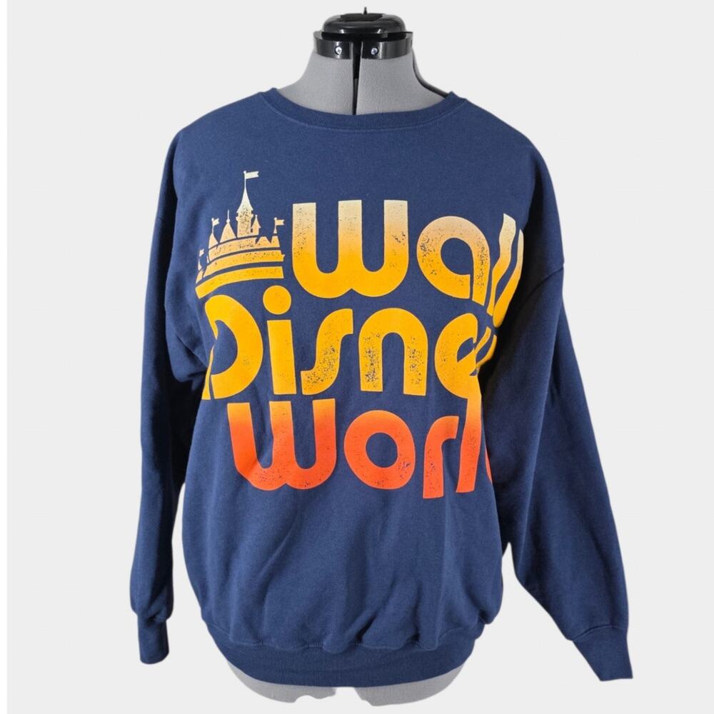 Walt Disney World Sweater Women's XL Navy Blue Crewneck Spellout Retro